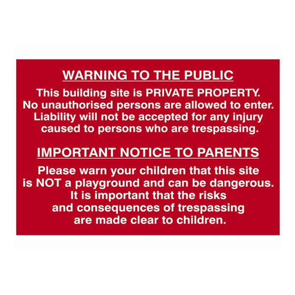 Scan Building site Warning to public and parents