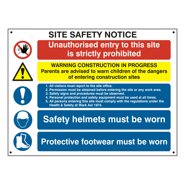 Outdoor Waterproof plastic Large Site Safety Notice Sign 800mm x 600mm 