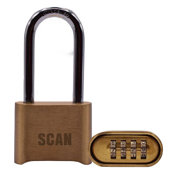 Scan Brass Combination Padlock Long Shackle 50mm
