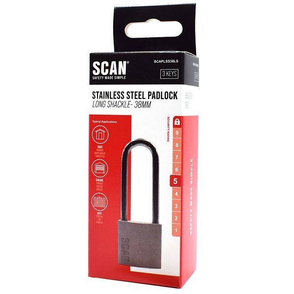 Scan Stainless Steel Padlock Long Shackle with 3 Keys
