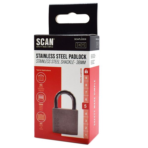 Scan Stainless Steel Padlock with 3 Keys