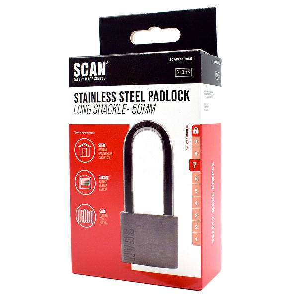 Scan Stainless Steel Padlock Long Shackle with 3 Keys