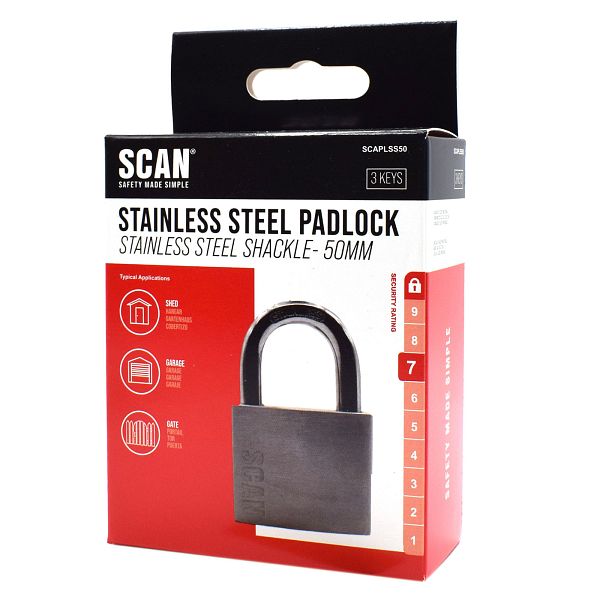 Scan Stainless Steel Padlock with 3 Keys